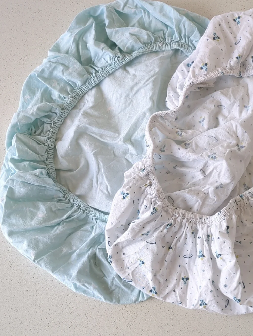 Set Of 2 - Space Themed Bassinet Sheets - Light Blue & White Print - 100% Cotton